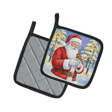 Load image into Gallery viewer, Gouldian Finch with Santa Claus Pair of Pot Holders