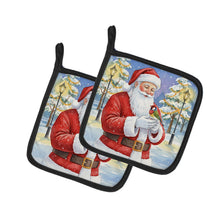 Load image into Gallery viewer, Gouldian Finch with Santa Claus Pair of Pot Holders