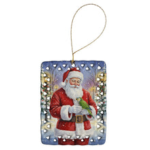 Load image into Gallery viewer, Green Quaker Parrot with Santa Claus Porcelain Ornament
