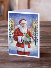 Load image into Gallery viewer, Green Quaker Parrot with Santa Claus Greeting Cards Pack of 8