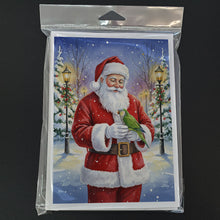 Load image into Gallery viewer, Green Quaker Parrot with Santa Claus Greeting Cards Pack of 8