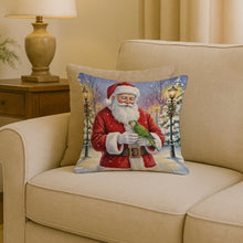 Load image into Gallery viewer, Green Quaker Parrot with Santa Claus Throw Pillow