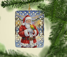 Load image into Gallery viewer, Green Cheeked Conure Parrot with Santa Claus Porcelain Ornament