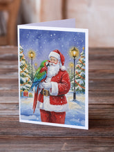 Load image into Gallery viewer, Green Winged Macaw Parrot with Santa Claus Greeting Cards Pack of 8