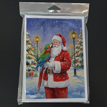 Load image into Gallery viewer, Green Winged Macaw Parrot with Santa Claus Greeting Cards Pack of 8