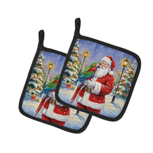 Load image into Gallery viewer, Green Winged Macaw Parrot with Santa Claus Pair of Pot Holders