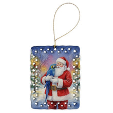 Load image into Gallery viewer, Hyacinth Macaw with Santa Claus Porcelain Ornament