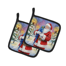 Load image into Gallery viewer, Hyacinth Macaw with Santa Claus Pair of Pot Holders