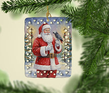 Load image into Gallery viewer, Timneh African Grey with Santa Claus Porcelain Ornament