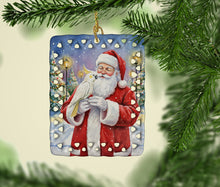 Load image into Gallery viewer, Umbrella Cockatoo with Santa Claus Porcelain Ornament