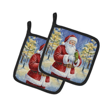 Load image into Gallery viewer, Woodpecker with Santa Claus Pair of Pot Holders