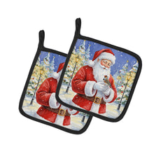 Load image into Gallery viewer, Zebra Finch with Santa Claus Pair of Pot Holders