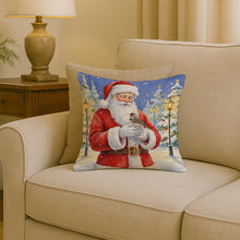 Load image into Gallery viewer, Zebra Finch with Santa Claus Throw Pillow