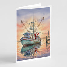 Load image into Gallery viewer, Cajun Santa Claus Decorating a Shrimp Boat Christmas Greeting Cards Pack of 8