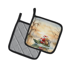 Load image into Gallery viewer, Cajun Santa Claus Delivering Gifts by Airboat Christmas Pair of Pot Holders