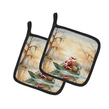 Load image into Gallery viewer, Cajun Santa Claus Delivering Gifts by Airboat Christmas Pair of Pot Holders