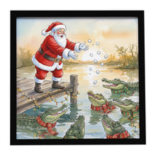 Load image into Gallery viewer, Cajun Santa Claus Feeding the Gators Christmas Framed Metal Print
