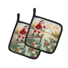 Load image into Gallery viewer, Cajun Santa Claus Feeding the Gators Christmas Pair of Pot Holders