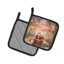 Load image into Gallery viewer, Cajun Santa Claus in the Pirogue Christmas Pair of Pot Holders