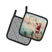 Load image into Gallery viewer, Fishing Santa Claus with Castnet Christmas Pair of Pot Holders