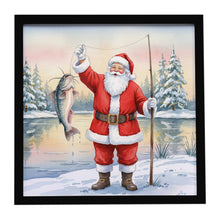 Load image into Gallery viewer, Fishing Santa Claus with Catfish Christmas Framed Metal Print