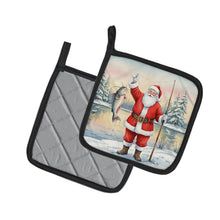 Load image into Gallery viewer, Fishing Santa Claus with Catfish Christmas Pair of Pot Holders