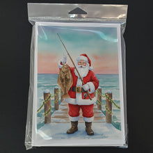 Load image into Gallery viewer, Fishing Santa Claus with Flounder Christmas Greeting Cards Pack of 8