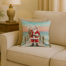 Load image into Gallery viewer, Fishing Santa Claus with Flounder Christmas Throw Pillow