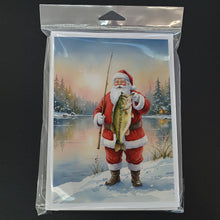 Load image into Gallery viewer, Fishing Santa Claus with Largemouth Bass Christmas Greeting Cards Pack of 8