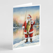 Load image into Gallery viewer, Fishing Santa Claus with Largemouth Bass Christmas Greeting Cards Pack of 8