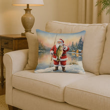Load image into Gallery viewer, Fishing Santa Claus with Largemouth Bass Christmas Throw Pillow