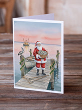Load image into Gallery viewer, Fishing Santa Claus with Oysters Christmas Greeting Cards Pack of 8