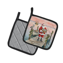 Load image into Gallery viewer, Fishing Santa Claus with Oysters Christmas Pair of Pot Holders