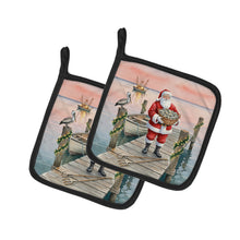 Load image into Gallery viewer, Fishing Santa Claus with Oysters Christmas Pair of Pot Holders