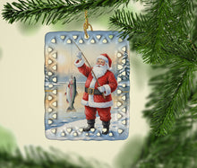 Load image into Gallery viewer, Fishing Santa Claus with Rainbow Trout Christmas Porcelain Ornament