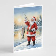 Load image into Gallery viewer, Fishing Santa Claus with Rainbow Trout Christmas Greeting Cards Pack of 8