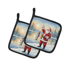 Load image into Gallery viewer, Fishing Santa Claus with Rainbow Trout Christmas Pair of Pot Holders