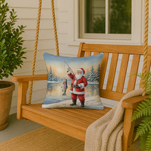 Load image into Gallery viewer, Fishing Santa Claus with Rainbow Trout Christmas Throw Pillow