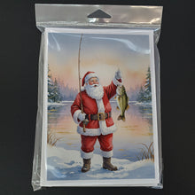 Load image into Gallery viewer, Fishing Santa Claus with Smallmouth Bass Christmas Greeting Cards Pack of 8
