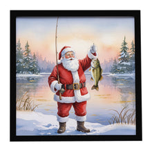 Load image into Gallery viewer, Fishing Santa Claus with Smallmouth Bass Christmas Framed Metal Print