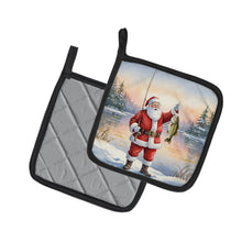 Load image into Gallery viewer, Fishing Santa Claus with Smallmouth Bass Christmas Pair of Pot Holders