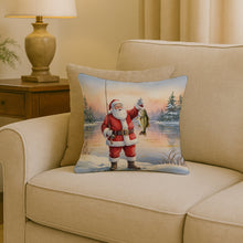 Load image into Gallery viewer, Fishing Santa Claus with Smallmouth Bass Christmas Throw Pillow