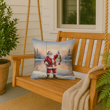 Load image into Gallery viewer, Fishing Santa Claus with Smallmouth Bass Christmas Throw Pillow