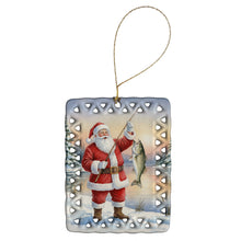 Load image into Gallery viewer, Fishing Santa Claus with Striped Bass Christmas Porcelain Ornament