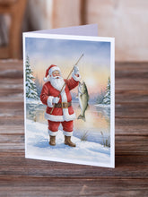 Load image into Gallery viewer, Fishing Santa Claus with Striped Bass Christmas Greeting Cards Pack of 8
