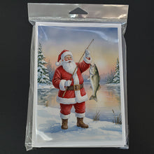 Load image into Gallery viewer, Fishing Santa Claus with Striped Bass Christmas Greeting Cards Pack of 8