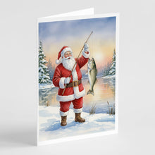 Load image into Gallery viewer, Fishing Santa Claus with Striped Bass Christmas Greeting Cards Pack of 8