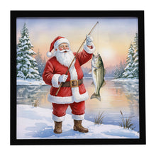 Load image into Gallery viewer, Fishing Santa Claus with Striped Bass Christmas Framed Metal Print