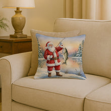 Load image into Gallery viewer, Fishing Santa Claus with Striped Bass Christmas Throw Pillow