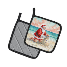 Load image into Gallery viewer, Santa Claus Building a Sand Snowman Christmas Pair of Pot Holders